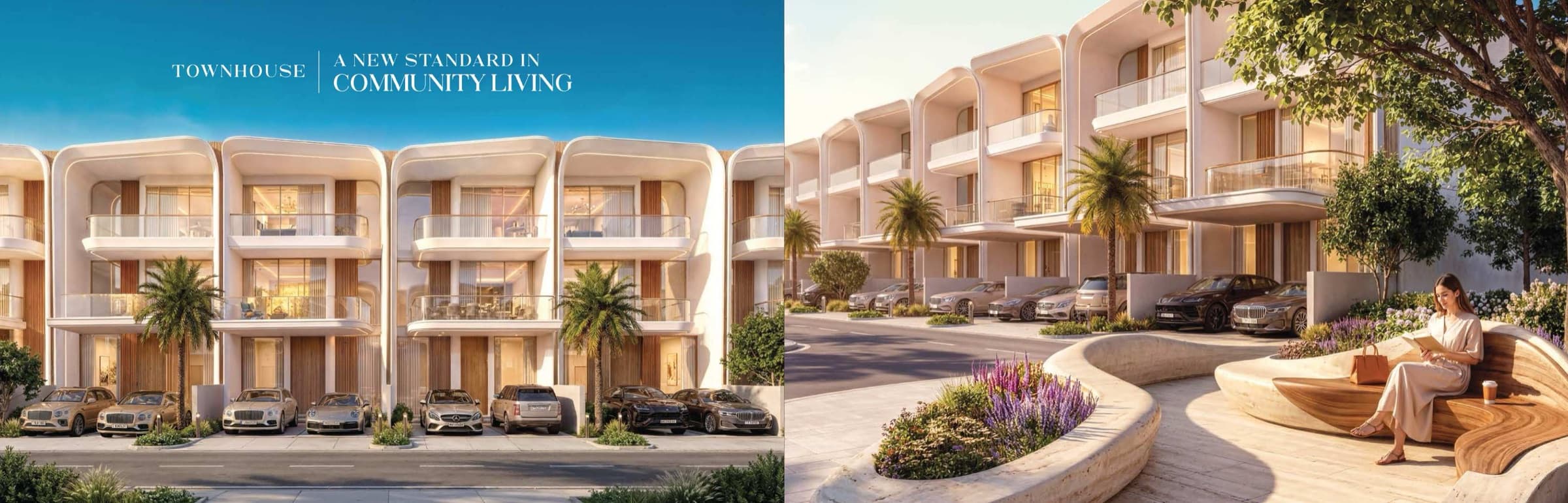 Danube Greenz — townhouse row at golden hour